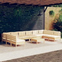 11 Piece Garden Lounge Set with Cream Cushions Solid Pinewood