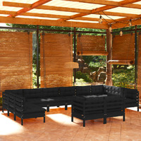 12 Piece Garden Lounge Set with Cushions Black Solid Pinewood
