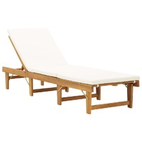 Folding Sun Lounger with Cushion Solid Acacia Wood Cream White