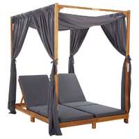 Double Sun Lounger with Curtains & Cushions Solid Acacia Wood