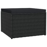 Garden Footstool with Cushion Black Poly Rattan