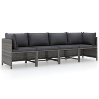 4-Seater Garden Sofa with Cushions Grey Poly Rattan