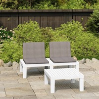 2 Piece Garden Lounge Set with Cushions Plastic White