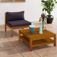 2 Piece Garden Sofa Set with Dark Grey Cushions Acacia Wood
