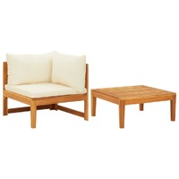 2 Piece Garden Lounge Set with Cream White Cushions Acacia Wood