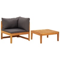 2 Piece Garden Lounge Set with Dark Grey Cushions Acacia Wood