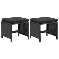 Garden Stools with Cushions 2 pcs Poly Rattan Black
