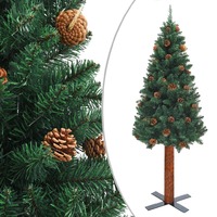 Slim Christmas Tree with Real Wood and Cones Green 210 cm PVC