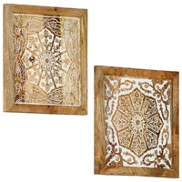 Hand-Carved Wall Panels 2 pcs Solid Mango Wood 40x40x1.5 cm