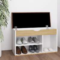 Shoe Bench with Cushion White and Sonoma Oak 80x30x47 cm Chipboard