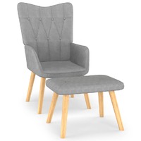 Relaxing Chair with a Stool Light Grey Fabric