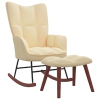 Rocking Chair with a Stool Cream White Velvet