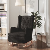 Armchair with Solid Rubber Wood Rocking Legs Black Fabric