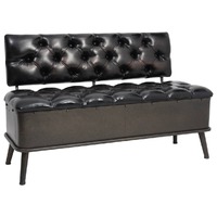 Storage Bench with Backrest 110 cm Black Faux Leather