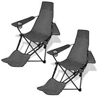 2 pcs Foldable Camping Chair with Footrest Grey