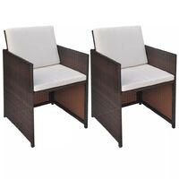 Garden Chairs 2 pcs with Cushions and Pillows Poly Rattan Brown