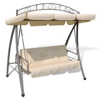idaXL Outdoor Convertible Swing Bench with Canopy Sand White