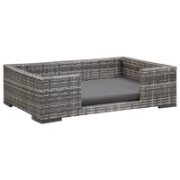 Dog Bed with Cushion Grey 90x60 cm Poly Rattan