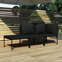 3 Piece Garden Lounge Set with Cushions Black PVC