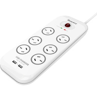 6 Outlet Surge Protected Powerboard With Dual Usb Charging Ports