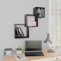 Cube Wall Shelves High Gloss Black 84.5x15x27 cm Chipboard