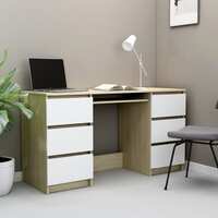Writing Desk White and Sonoma Oak 140x50x77 cm Chipboard