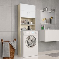 Washing Machine Cabinet White and Sonoma Oak 64x25.5x190 cm