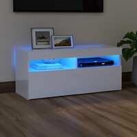 TV Cabinet with LED Lights High Gloss White 90x35x40 cm
