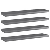 Bookshelf Boards 4 pcs High Gloss Grey 40x10x1.5 cm Chipboard