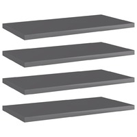 Bookshelf Boards 4 pcs High Gloss Grey 40x20x1.5 cm Chipboard