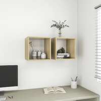 Wall Cabinets 2 pcs White and Sonoma Oak 37x37x37 cm Chipboard