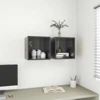 Wall Cabinets 2 pcs High Gloss Grey 37x37x37 cm Chipboard