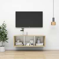 Wall-mounted TV Cabinet Sonoma Oak and White 37x37x107 cm Chipboard