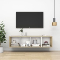 Wall-mounted TV Cabinet Sonoma Oak and White 37x37x142.5 cm Chipboard