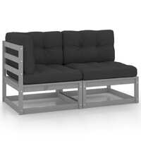 2 Piece Garden Lounge Set with Cushions Grey Solid Pinewood