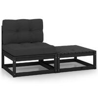 2 Piece Garden Lounge Set with Cushions Black Solid Pinewood