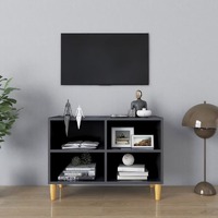 TV Cabinet with Solid Wood Legs High Gloss Grey 69.5x30x50 cm