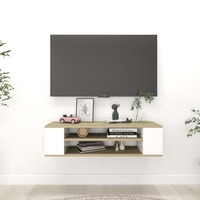 Hanging TV Cabinet White and Sonoma Oak 100x30x26.5 cm Chipboard
