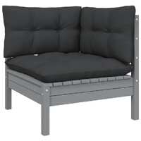 Garden Corner Sofa with Anthracite Cushions Grey Solid Pinewood