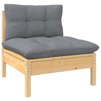 Garden Middle Sofa with Grey Cushions Solid Pinewood