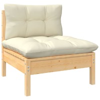 Garden Middle Sofa with Cream Cushions Solid Pinewood
