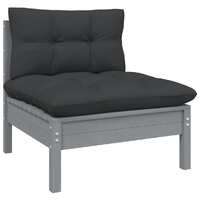 Garden Middle Sofa with Anthracite Cushions Grey Solid Pinewood