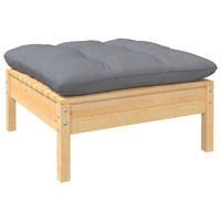 Garden Footstool with Grey Cushion Solid Pinewood