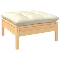 Garden Footstool with Cream Cushion Solid Pinewood