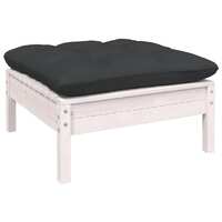 Garden Footstool with Anthracite Cushion White Solid Pinewood
