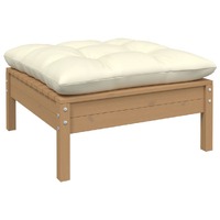 Garden Footstool with Cream Cushion Honey Brown Solid Pinewood