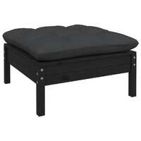 Garden Footstool with Anthracite Cushion Black Solid Pinewood