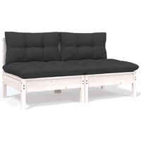 2-Seater Garden Sofa with Cushions White Solid Pinewood