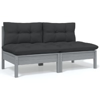 2-Seater Garden Sofa with Cushions Grey Solid Pinewood