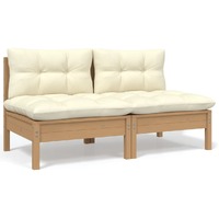 2-Seater Garden Sofa with Cream Cushions Solid Pinewood